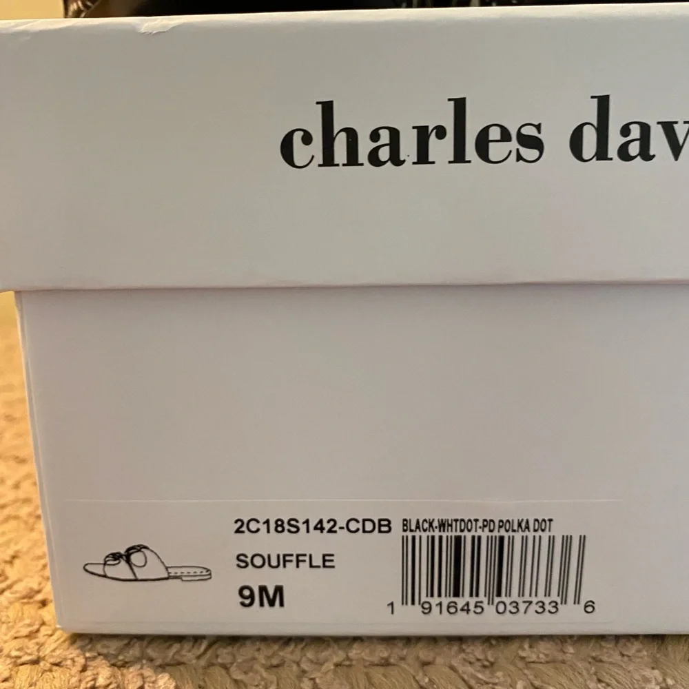 New, Charles David Collection Souffle Sandal, Black & White Polka Dot, Bow, SZ 9